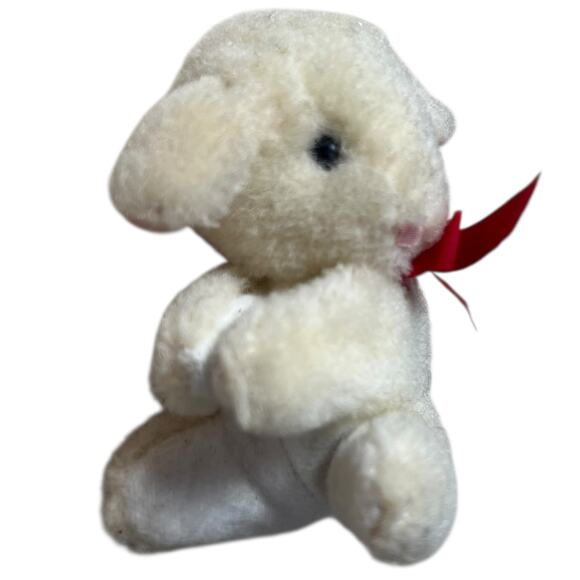 Vintage 90s White Lamb Finger Puppet Plush Red Bow Pencil Topper - Picture 6 of 9